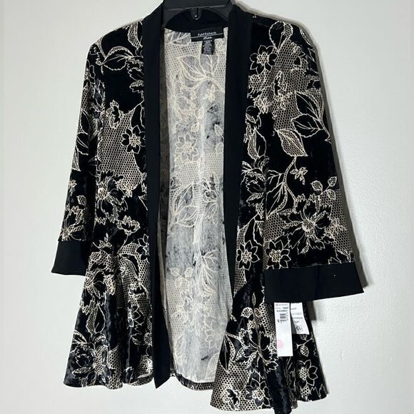 R&M Richards Womens Black-Ivory 1 PC Cocktail Party jacket Petites size 10, New - Picture 6 of 11